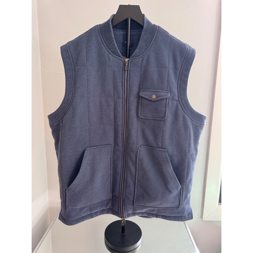 Johnnie-O Buchanan Full Zip Waffle Knit Vest Mens XL Blue Twilight Camper